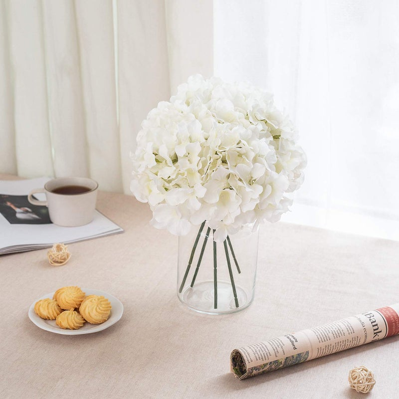 Exoment Silk Hydrangea Heads with Stems,White Artificial Flower Heads DIY Wedding Centerpiece Home Party Baby Shower Decor (10, White) - Image 4